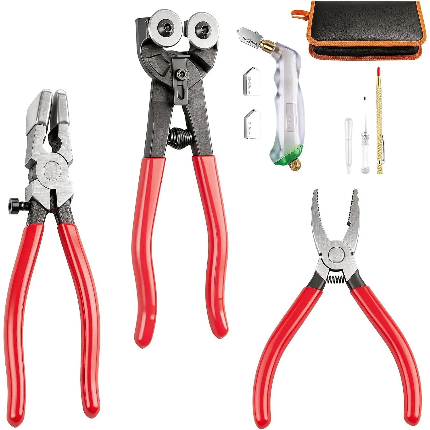Heavy Duty Upgrade 2-20MM Glass Cutter Kit, Stained Glass Breaking Pliers Cutting Tool for Stained Glass, Tiles, Mosaics Cutting and Breaking