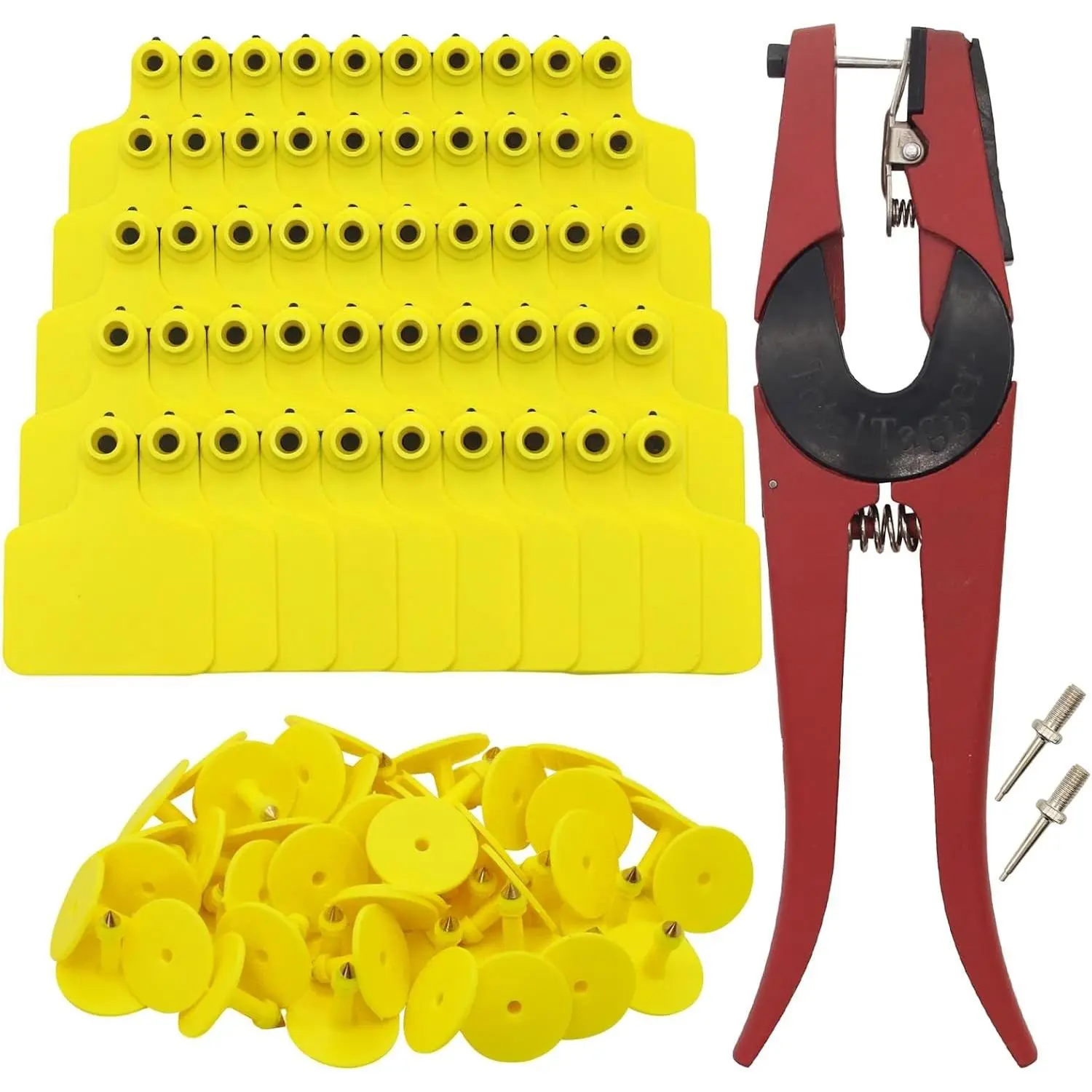 100 Pieces Blank Cattle Ear Tags (Yellow) with Pliers, TPU Material Blank Animal Identification Livestock Tags for Cattle, Horse, Blank Tag