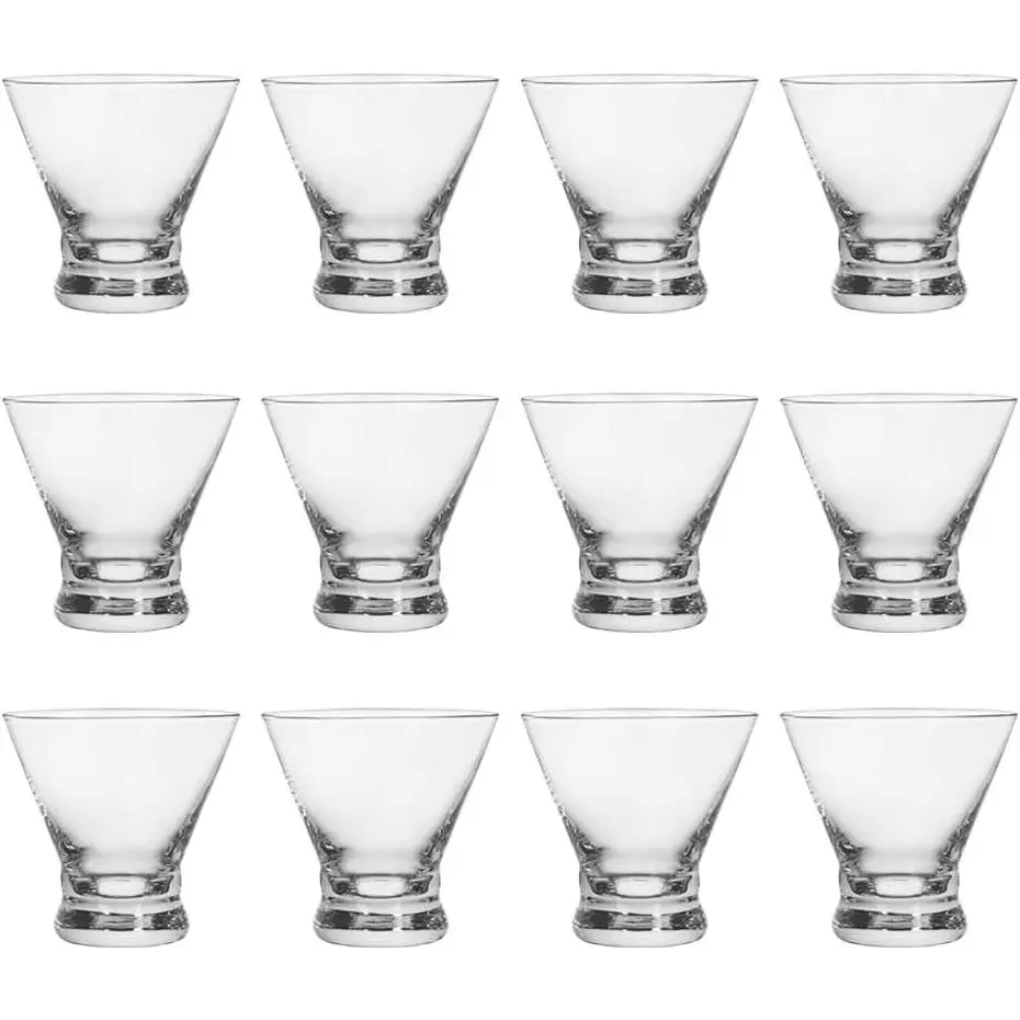 Set of 12 Martini Glasses - 8-Ounce Cinched Design Cocktail Glasses with Heavy Base, Stemless Construction for Stability - Sturdy and Elegant Bar Glasses (Glass, Clear12Pcs)