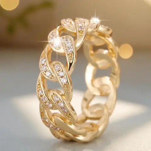 Women's Elegant Hollow Out Chain Design Rhinestone Decorated Ring, Statement Rings, Beautiful Rings, Fashion Stackable Rings, Stackable Finger Rings, Fashion Jewelry for Party, Daily Clothing Decor, Trendy All-match & Exquisite Jewelry for Birthday Gift