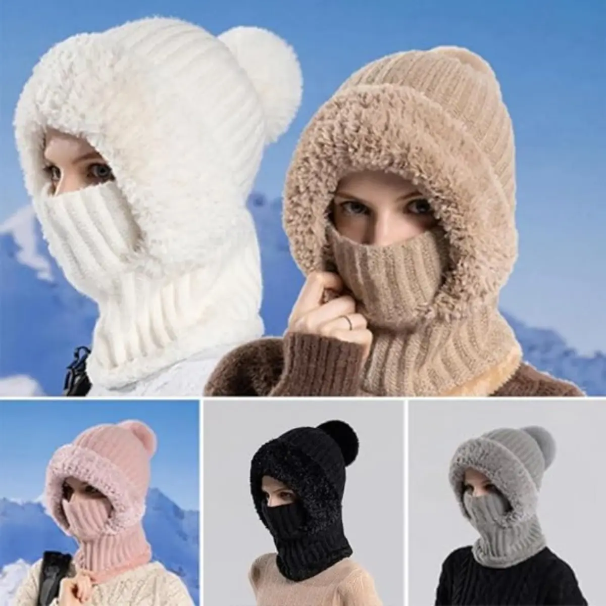 Women's 3-in-1 Knit Balaclava Hat - Beanie with Neck Warmer, Face Cover for Skiing, Cycling Sports & Outdoor Wear