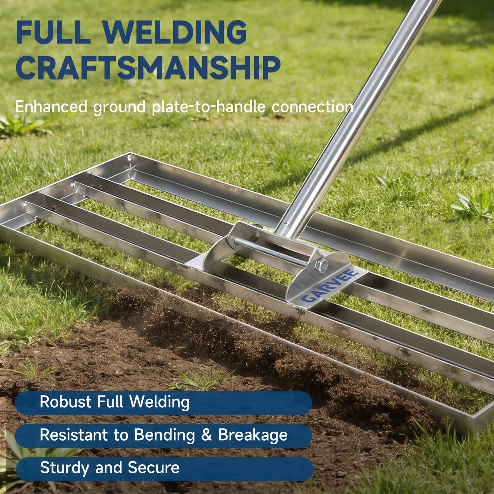 17*10/30*10/36" x 10" Lawn Leveling Rake - Heavy Duty Stainless Steel Lawn Leveler Tool with 5FT/6FT/6.5 FT Extended Handle, Rust-Proof Yard & Garden Rake with Gloves