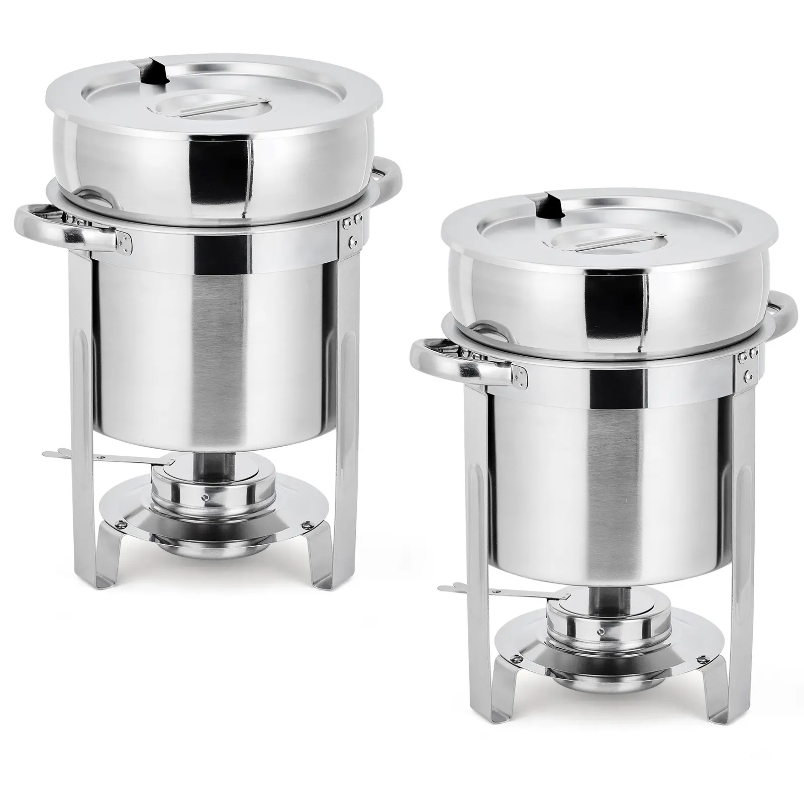 Commercial Stainless Steel Soup Chafer Set – 11QT Capacity, Round Food Warmer with Notched Lids & Fuel Holders – Ideal for Buffets, Events, Parties – Set of 2