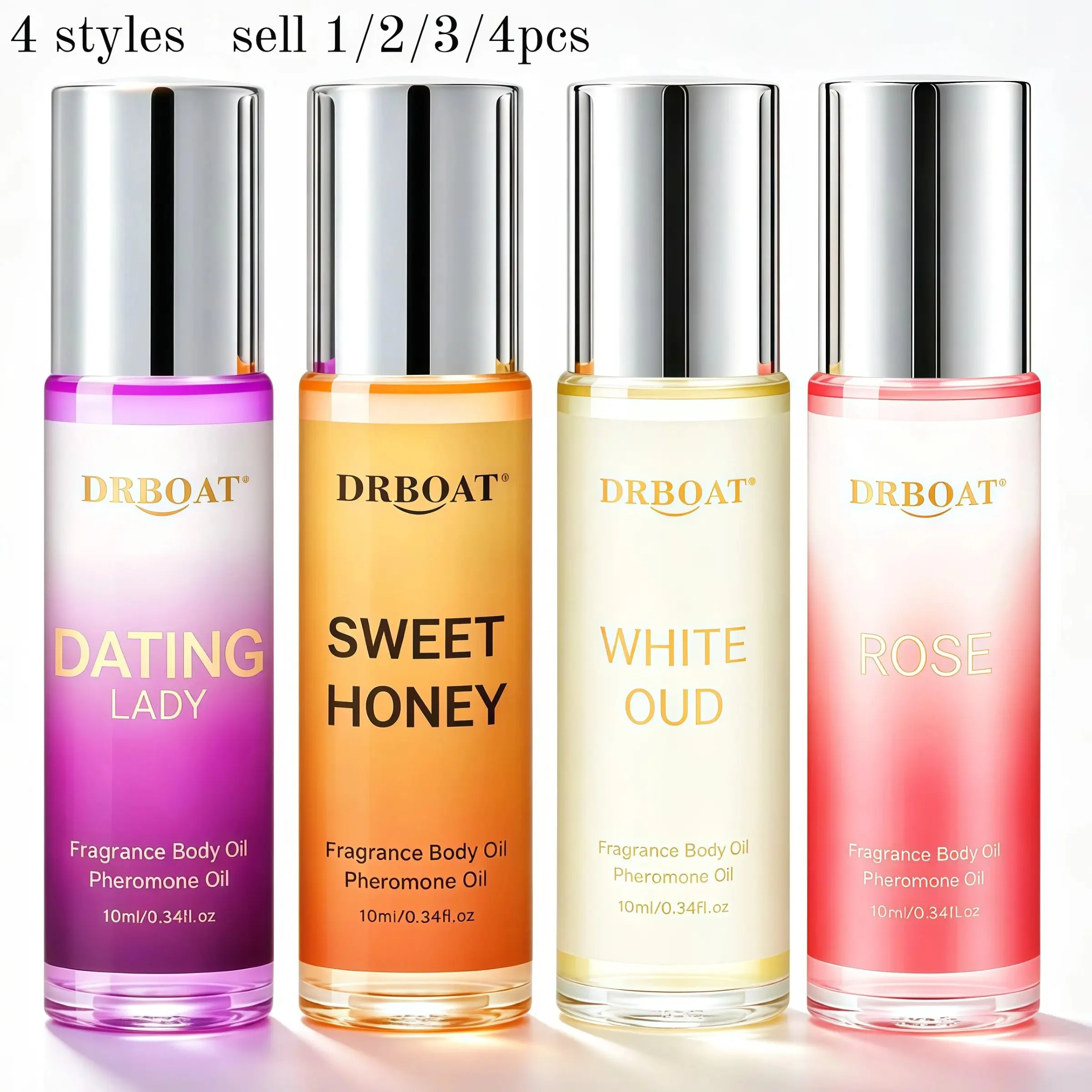 Luxury Perfume Oil Set - 4x10 Ml for Men & Women with Dating Lady, White Oud, Sweet Honey, Rose Pheromone Oil | Oud, Rose,Honey and Sexy Long Lasting Fragrance Oil Scent | Long-Lasting Perfume Oil Set Eau De Toilette for Every Occasion.