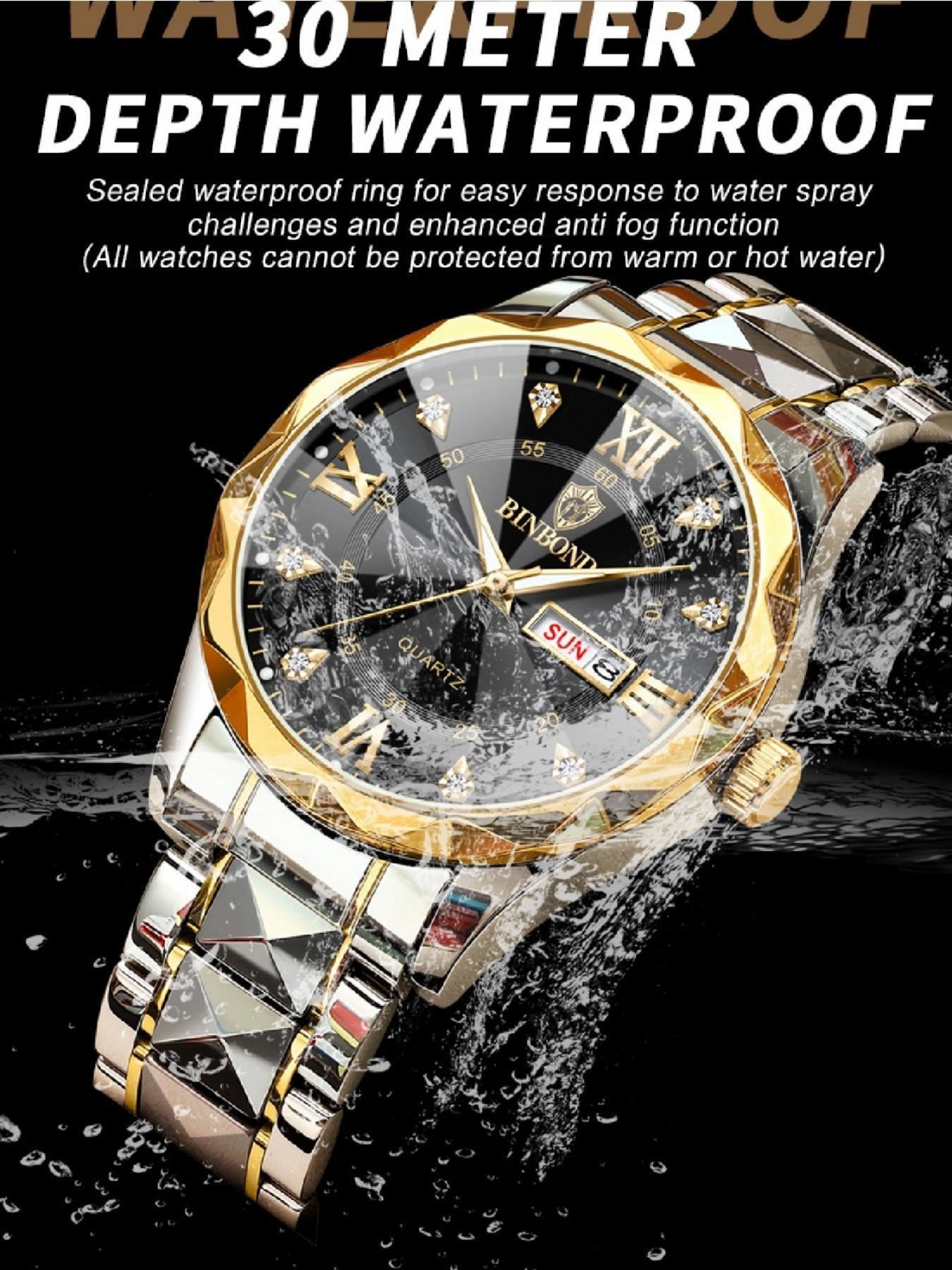 Men's Business Fashion Rhinestone Decor Analog Quartz Watch, Calendrier Waterproof Watch for Party, Daily Decor, Trendy Exquisite Watch for Birthday Gift with Box, Business Fashion Watches Men's Business Fashion Rhinestone Decor Analog Quartz Watch, Calendrier Waterproof Watch for Party, Daily Decor, Trendy Exquisite Watch for Birthday Gift with Box, Business Fashion Watches