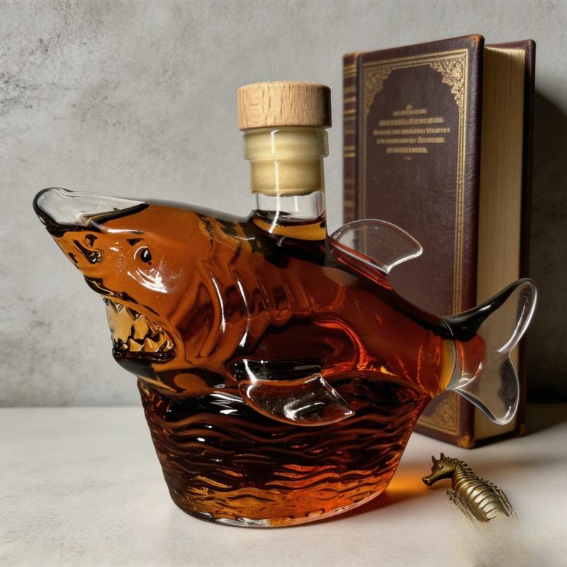 Shark Whiskey Bottle - Creative Whiskey Bottle - - Compact portable whiskey set, suitable for family gatherings and outdoor parties - Art sculpture, exquisite glass bottle decoration, romantic Christmas gift for couples, men's gi