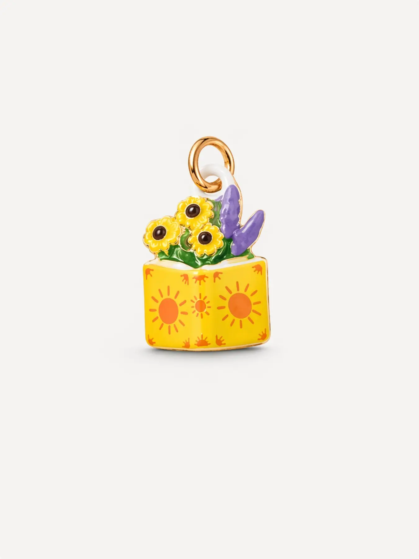 Rustic Sunflower Book Pendant, Warm Tone Floral Enamel Kc Gold Plated Decorative Charm, Ideal for Rustic Style Girl Necklace DIY Projects