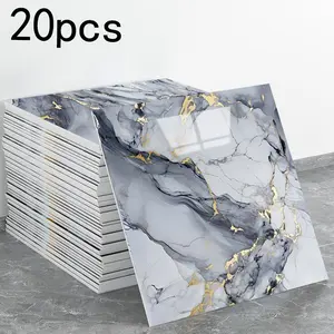 20 pieces marble veneer and adhesive wall panels, waterproof wall tiles, peel-and-stick tiles, polyvinyl chloride foam wall panels, suitable for kitchens, bathrooms and living rooms, Marble Pattern Wallpaper, Marble Backsplash Wallpaper