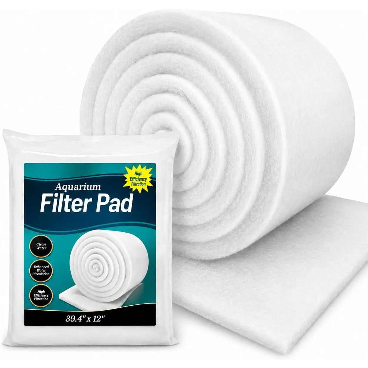 Aquarium Filter Media Pad - White Filter Floss, 39.4 x 11.8 Inch | Filter  Roll, Fish  Filter Floss for Freshwater & Saltwater Aquariums, Ponds, Turtle Tanks, Polishing Pad Clear Water