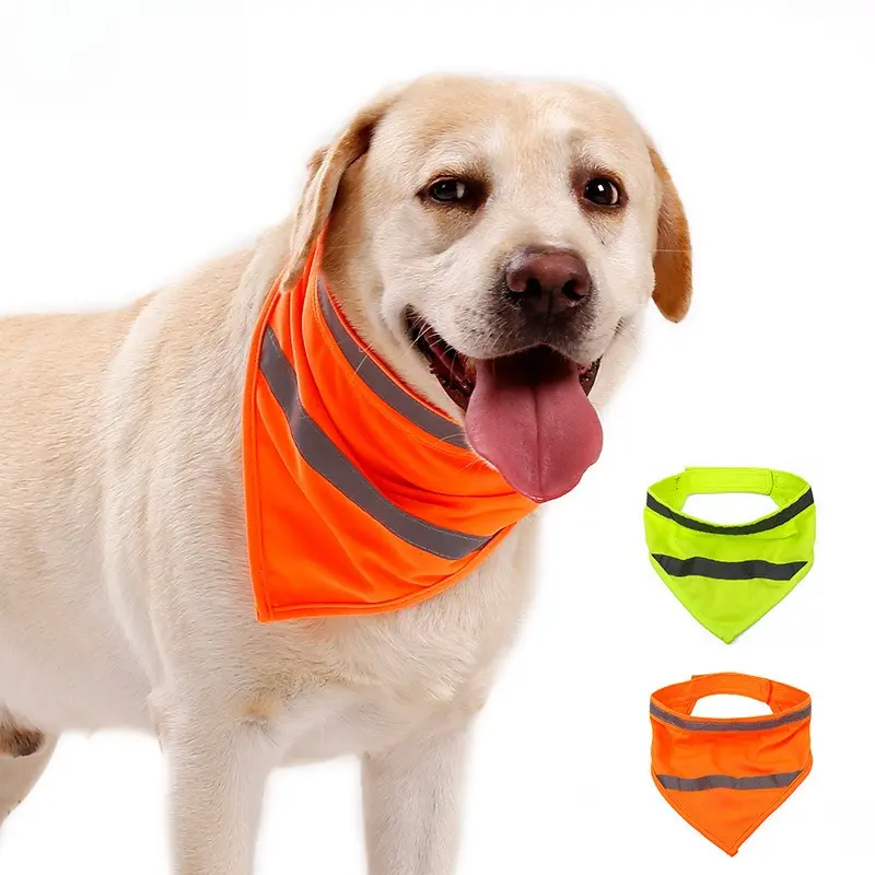 Glow-in-the-Dark Pet Bandana for Dogs, Lightweight Reflective Triangle Safety Scarf with Adjustable Velcro Closure, S