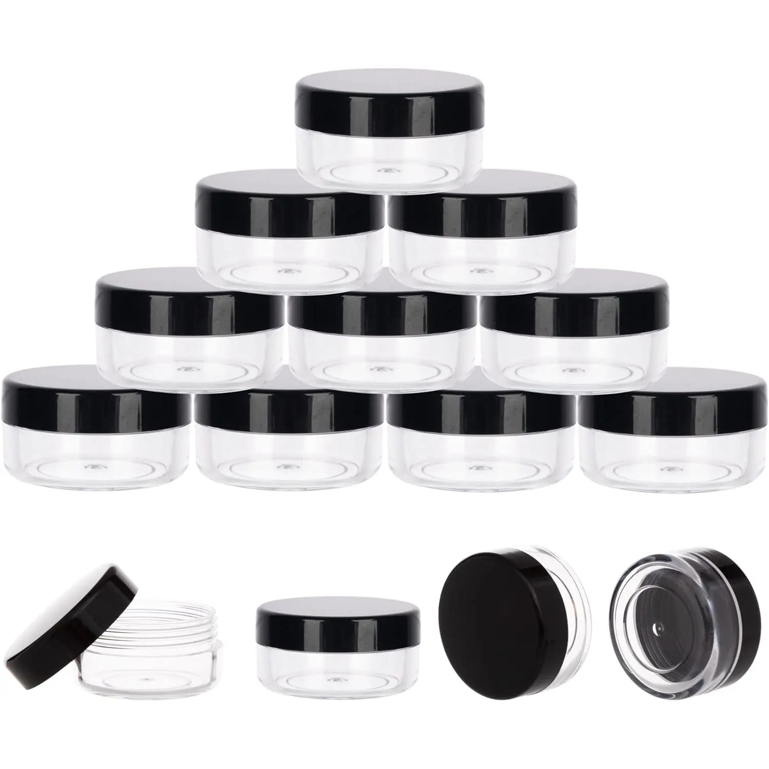 10 Gram Containers with , Sample Containers, 10 Pack  Black | Leakproof Screw ,  Small Plastic Containers with , Sample Jars for Cream, Lotion, Lip Balm, , Travel