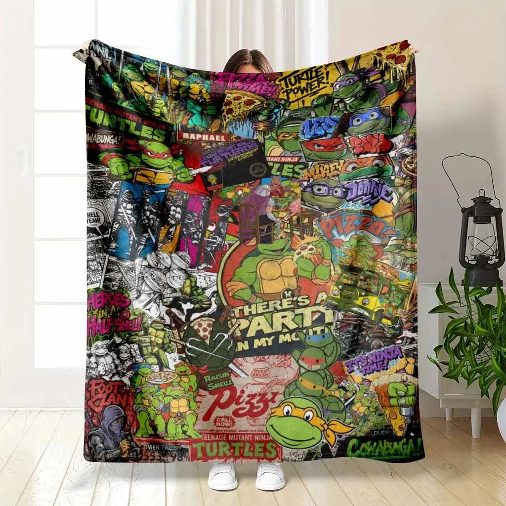 Teenage Mutant Ninja Turtles Flannel Throw Blanket, Retro Comic Graphic Print, Ultra Soft Lightweight Breathable Warm Blanket for Living Room Bedroom Office Nap Camping Couch Travel, Holiday Birthday Gift Home Decor