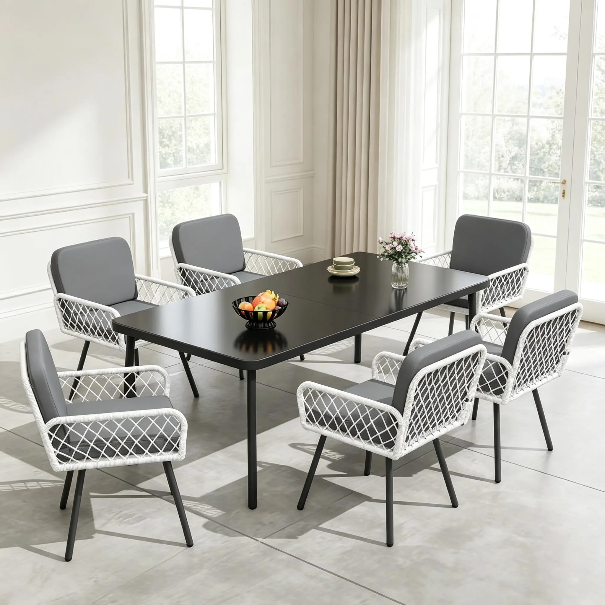 GARVEE 7-Piece Patio Dining Set with Dining Table, All-Weather Wicker Outdoor Furniture Sets with Cushions for Balcony, Garden, Patio Furniture Sets