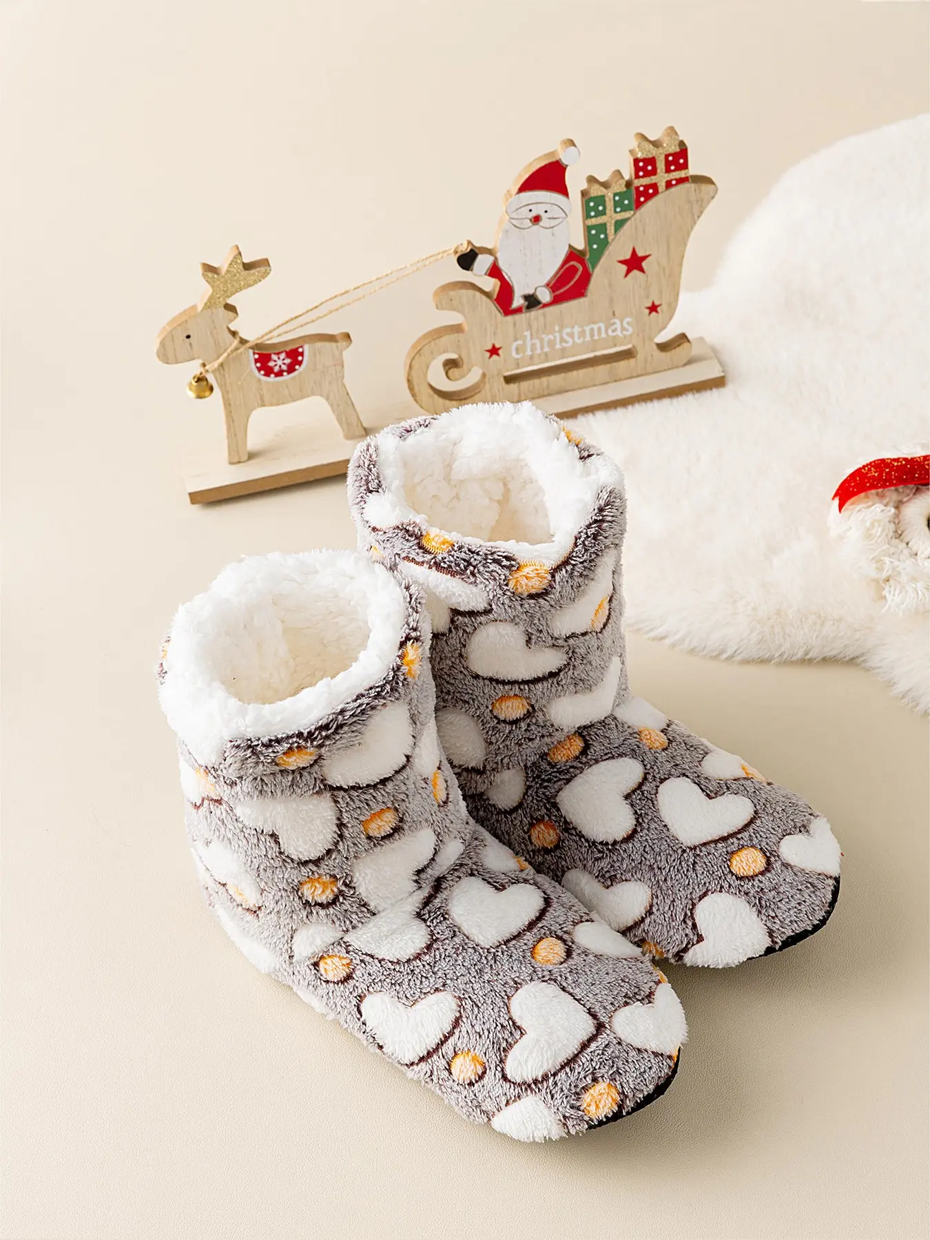 Women's Mid-Calf Floor Shoes for Fall Winter, Fuzzy Thick Warm Indoor Socks, Non-Slip Comfortable Soft Sweet Elegant Socks for Home Leisure