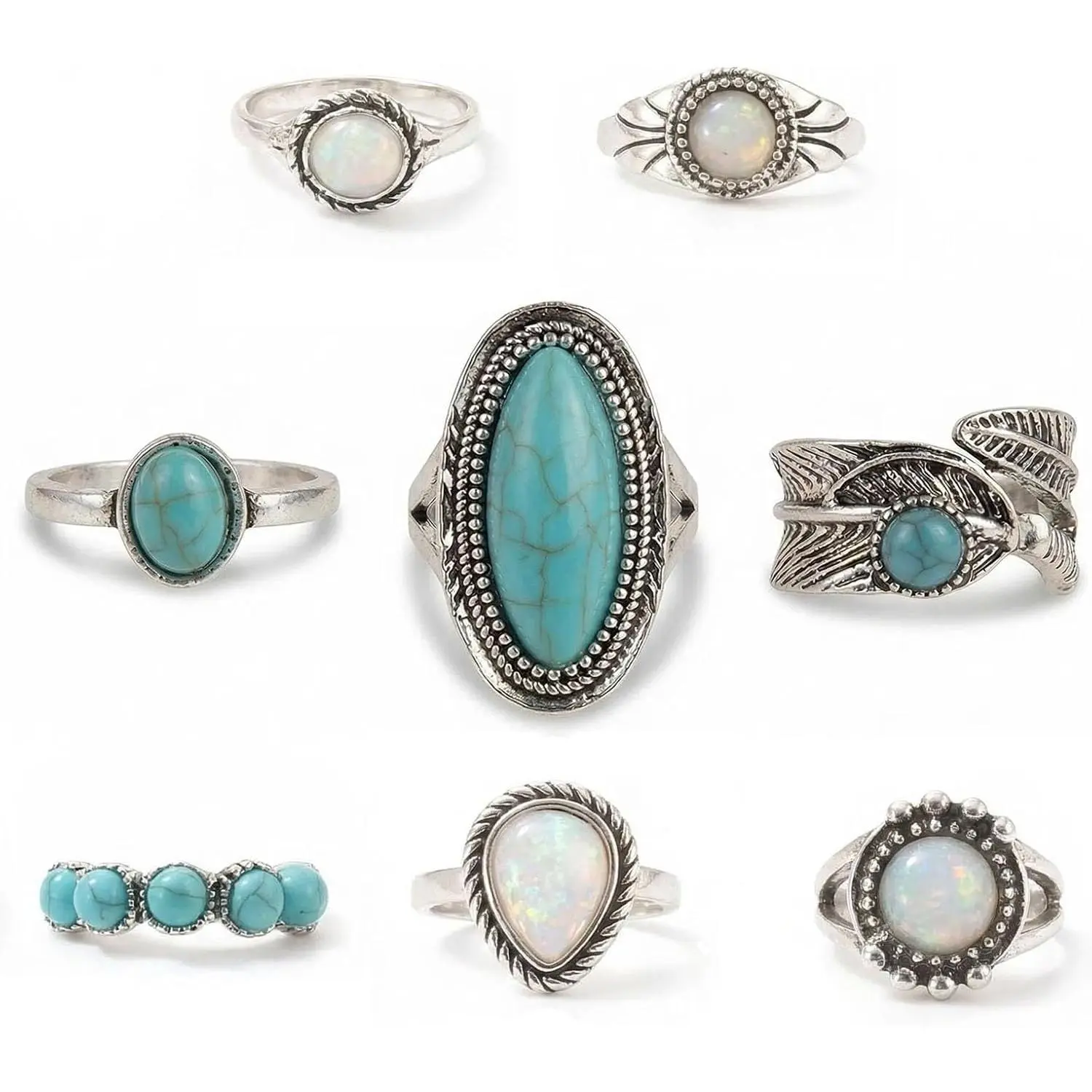 Knuckle Rings Set, Chunky Turquoise Stackable Rings,  Joint Finger Stacking Rings, Bohemian   for Women