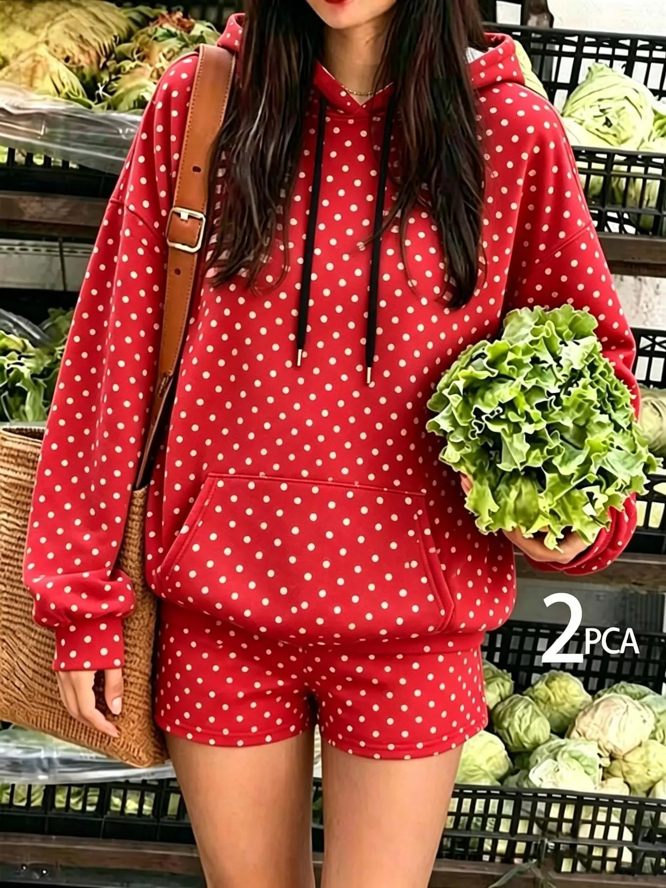 Women's Polka Dot Hoodie and Shorts Set, Matching, Vintage Casual Style, Soft Breathable Fabric, Perfect for Home, Daily Wear, Short Trips