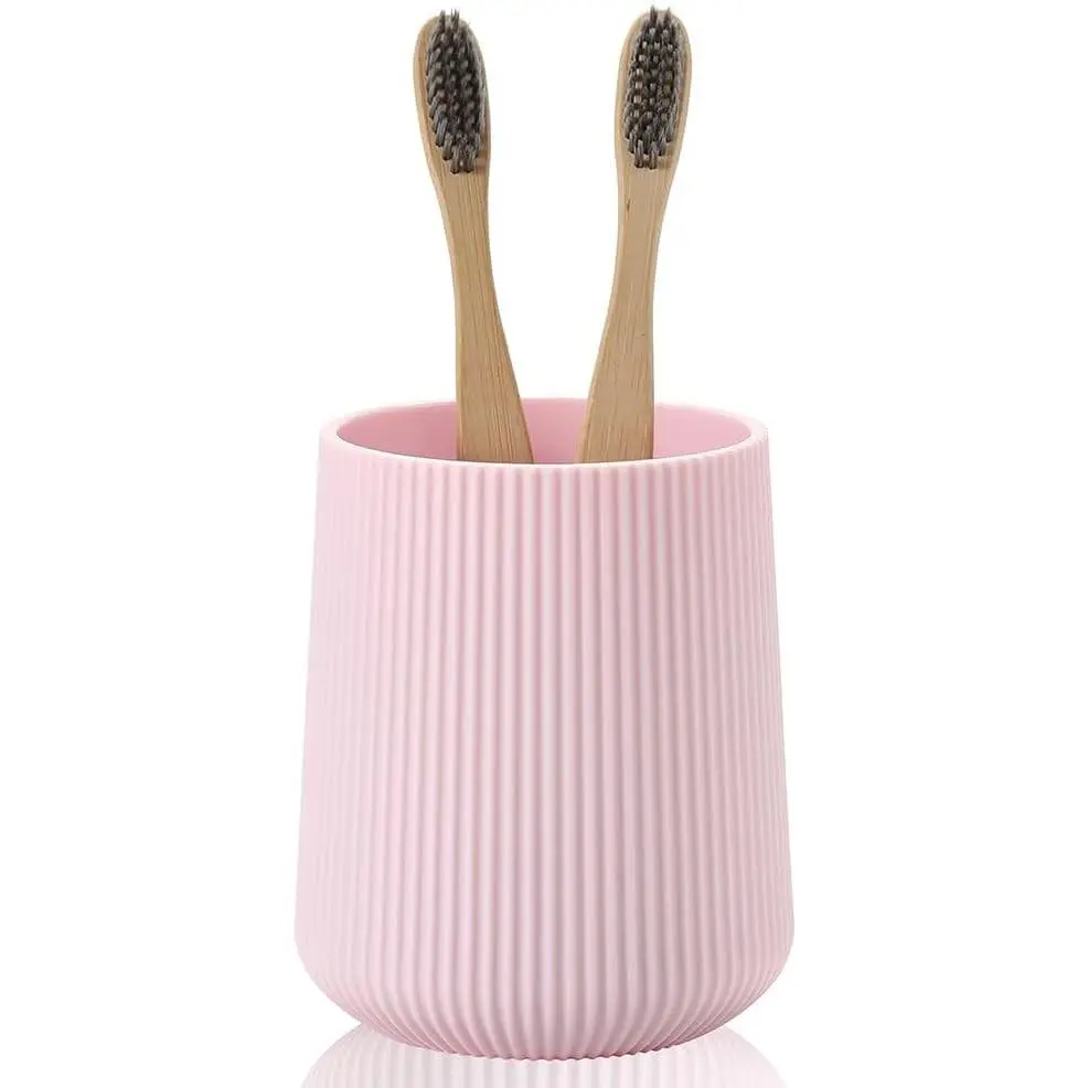 Pink Striped Toothbrush Holder for Electric Toothbrushes Bathroom Organizer Cup for Toothpaste Kids & Adults