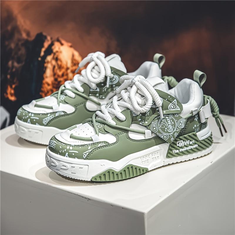 Men's Paisley Trendy Low Top Platform Skate Shoes With Double Shoelace, Non Slip Comfy Casual Shoes For All Seasons
