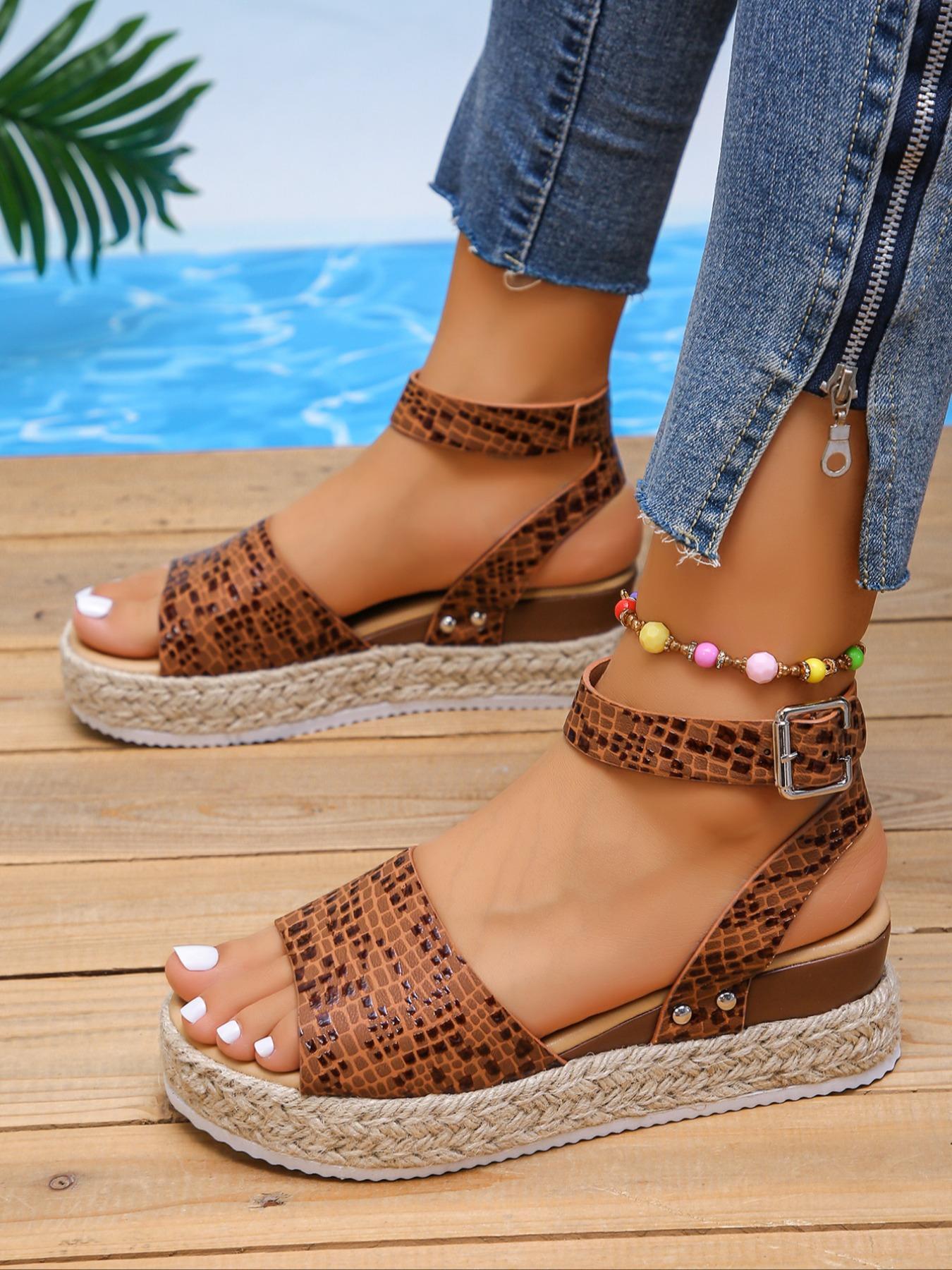 Women's Solid Color, 2024 Casual Comfortable Sandals for Summer, Lightweight All-match Flatform Shoes for Daily Wear, Fashionable Espadrilles Sandals