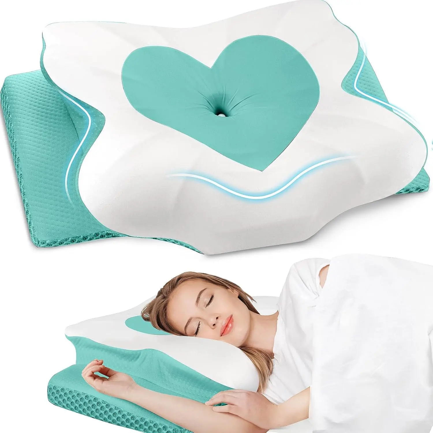 King Size Heart Shape Cervical Neck Pillow - CertiPUR-US Certified Certified Foam Pillow for Side Sleepers with Side Support, Sleeping & Bedding Use