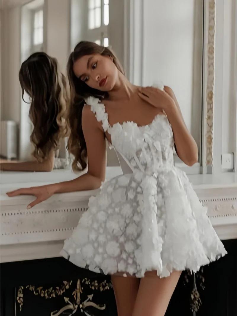 2026 New Arrival Spaghetti Strap Short Light Wedding Dress – Unique Design Bride Engagement Civil Ceremony Dress, Elegant High-End Minimalist Wedding Gown