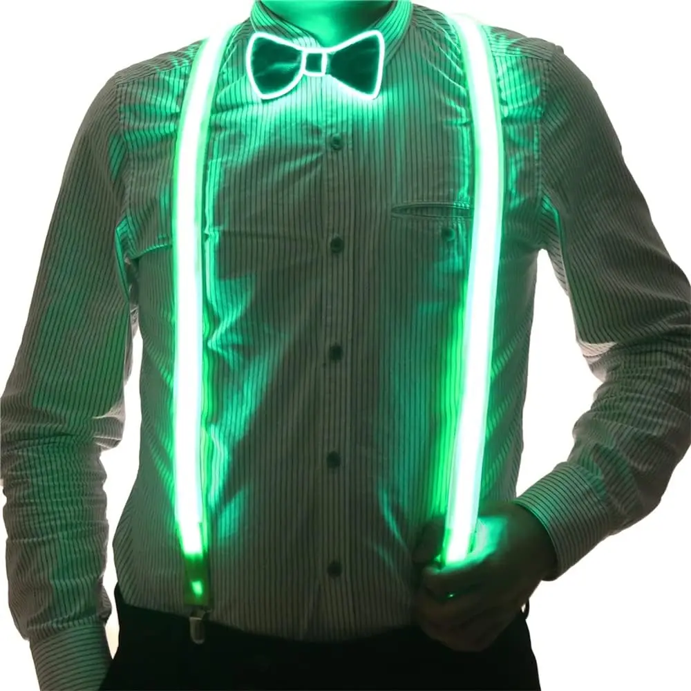 2 Pcs/Set Light Up Men's LED Suspenders And Bow Tie Perfect for Music Festival Halloween Costume Party Christmas