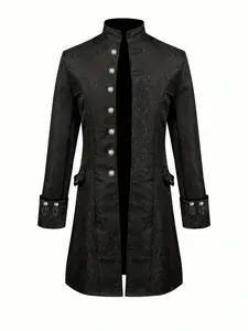 Halloween Medieval New Men's Stand Collar British Style Performance Coat Jacket, Medium-Length Outerwear, Ball Dress-Up Costume