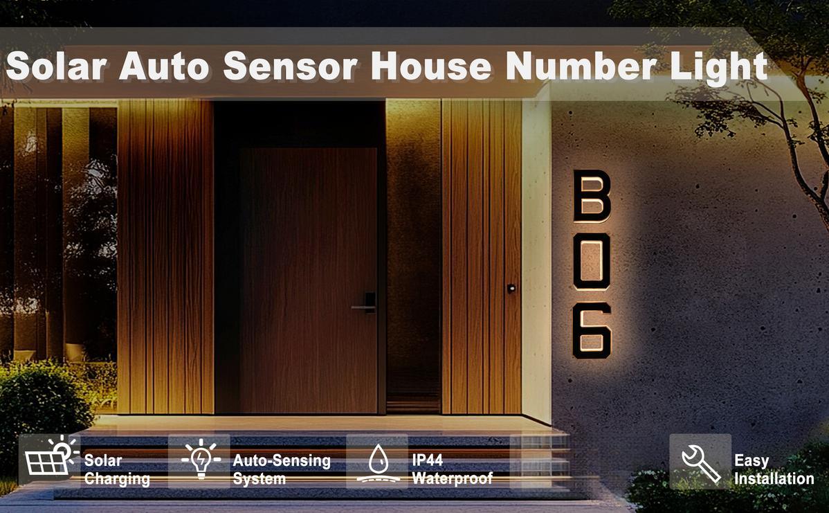 Solar Lighted 9 Inch LED Address Numbers Signs - Waterproof Outdoor Design for Homes, Modern Look, Ideal for Various Environments,Modern Farmhouse Illuminated Sign
