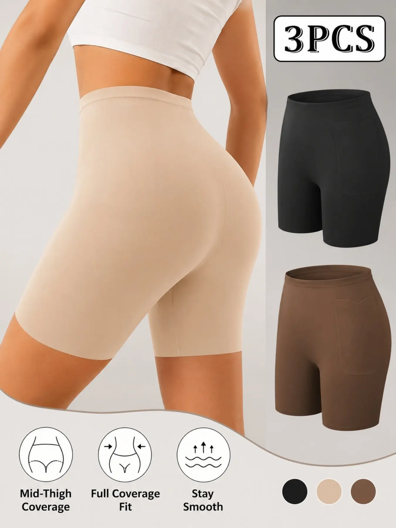 3pcs Women High Waist Shaping Shorts, Seamless Tummy Control Butt Lifter, Anti Chafing Slip Shorts, Soft Stretch Undergarment for Workout