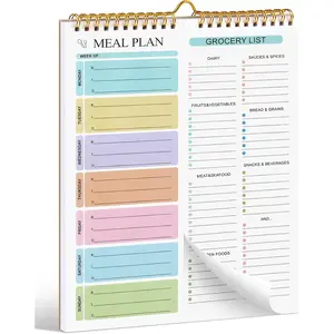 Weekly Meal Planner Notebook 8.5x11", 50 Sheets Weekly Meal Planner , Double Helix Meal Planner and Grocery List, Wall-Mountable Menu Planner for Fridge Notepad for Daily & Plan