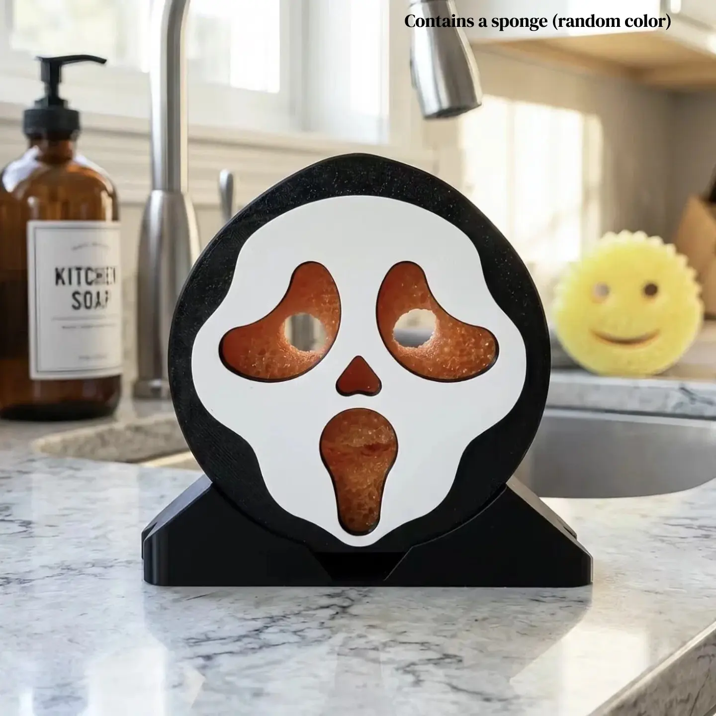 1pc Screaming Ghost Sponge Holder with DrainageFits Scrub Daddy & Scrub Mommy, HorrorCharacter Figurines, Spooky Kitchen DecorGift for Scream Fans，Sponge included