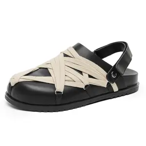 Men Spring Summer Closed Toe Slides Breathable Mesh Chunky Elevated Platform Sole Slip On Outdoor Casual Sandals65385-L