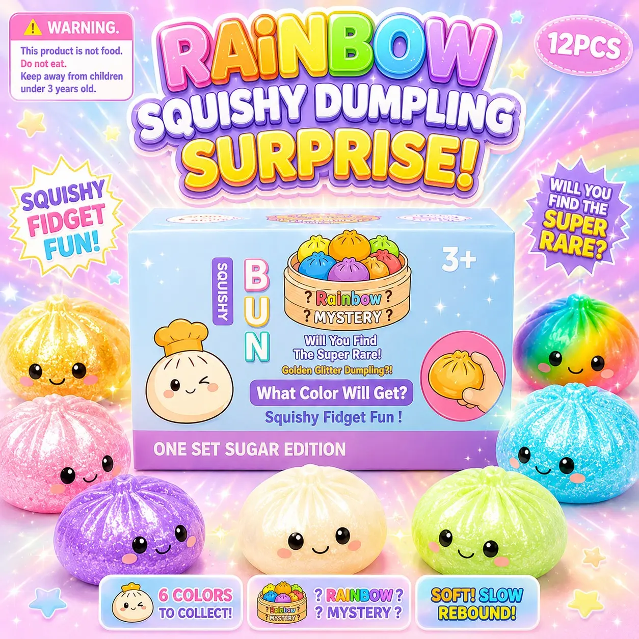 Glossy Dumpling Baozi Mystery Squishy Blind Box Available in 12 Counts, Soft Slow Rebound Calming Squeeze Toys, Portable Mini Workspace Ornaments Ideal for Holiday Gift Exchange