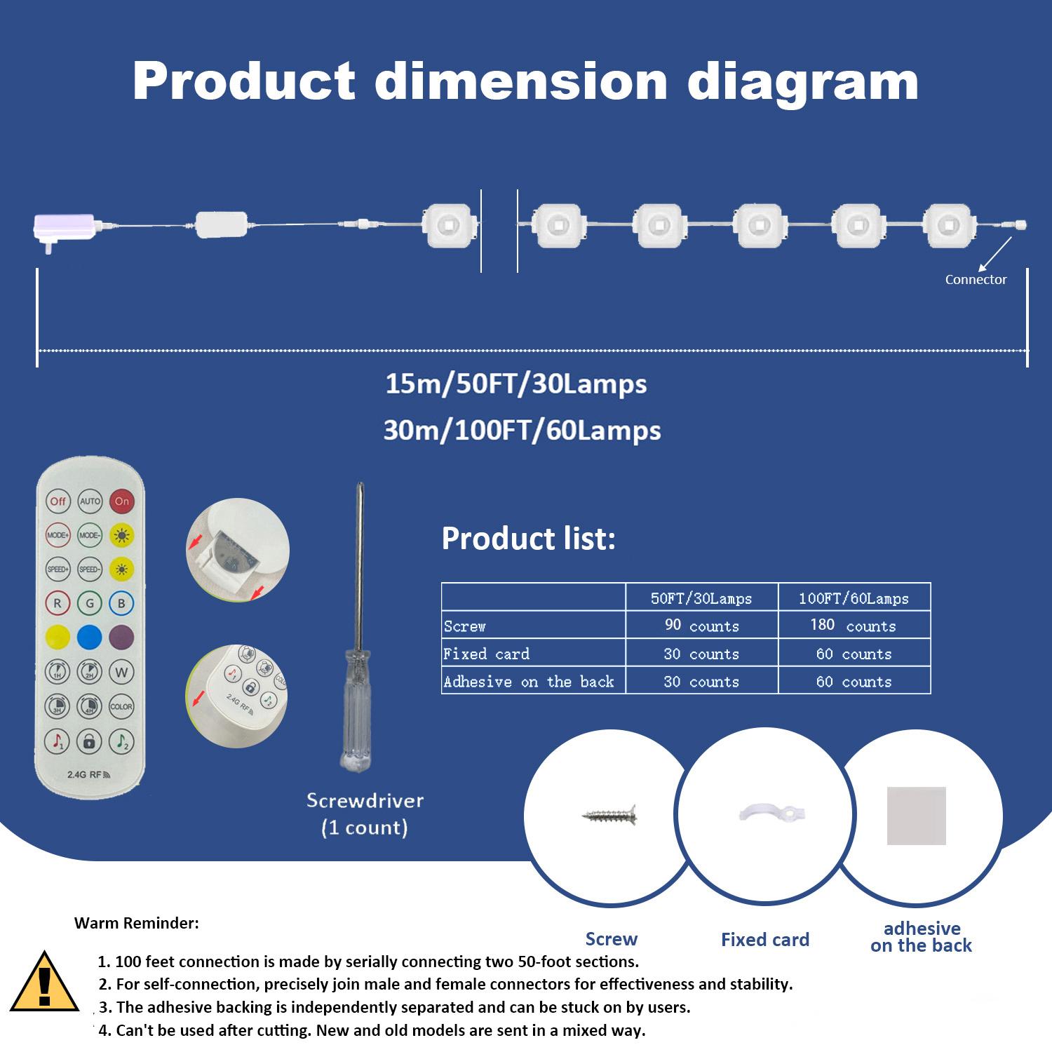 1 Pack Permanent DIY Outdoor Light Controlled by APP/Voice/Remote, RGB Smart Eaves Light, IP67 Waterproof, Suitable for Year-Round Outdoor Lighting on Roofs, Can be Used for Christmas, Holidays, 30 LEDs, 15 Meters, Extendable, Outdoor Waterproof Lights