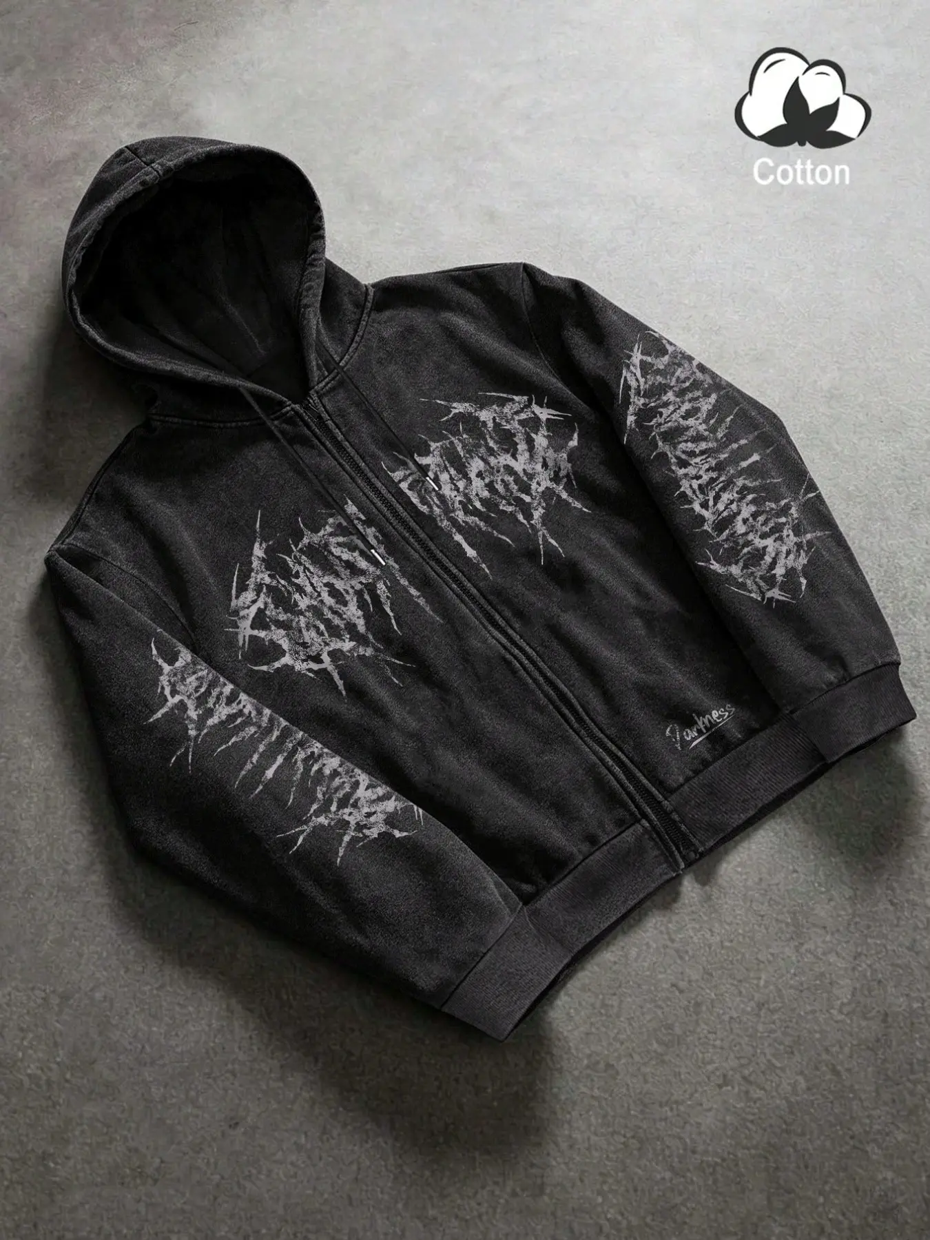 Men's Gothic Thorn Print Hooded Zipper Sweatshirt, Retro Y2K Street Style Long Sleeve Jacket, Perfect for Music Festivals and Casual Wear