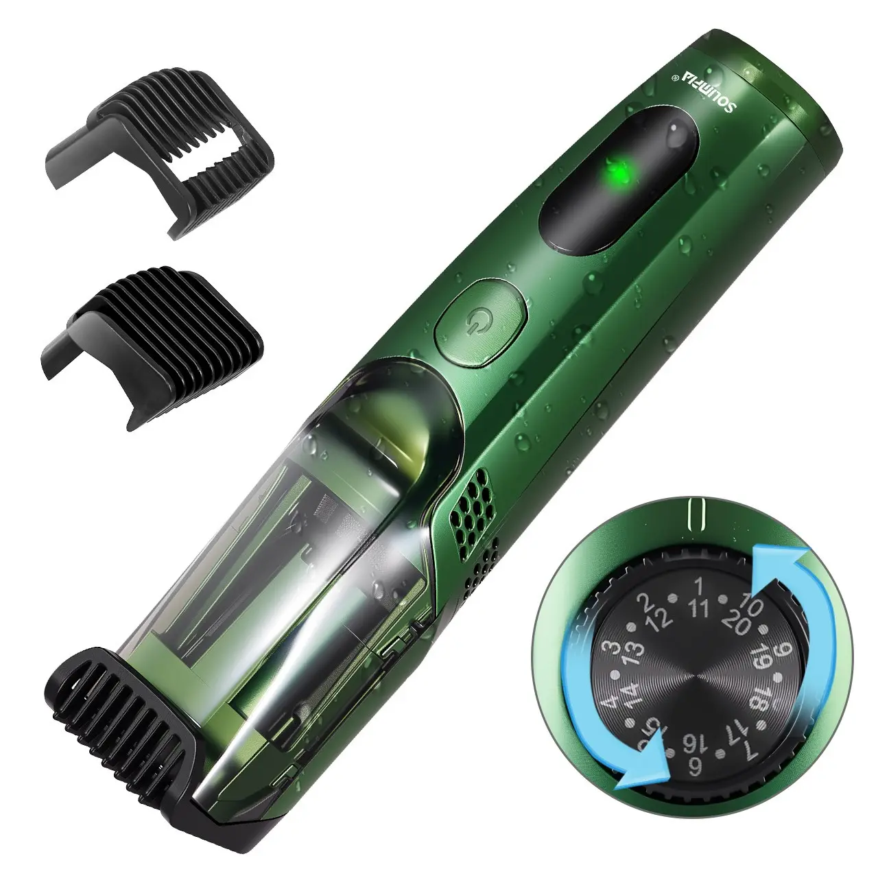 Vacuum Beard Trimmer for Men, Rechargeable Mustache Trimmer, Electric Shaver for Beard, Mustache & Stubble, Facial Hair Trimmer, IPX6 Waterproof，High Precision Blades for Skin fit