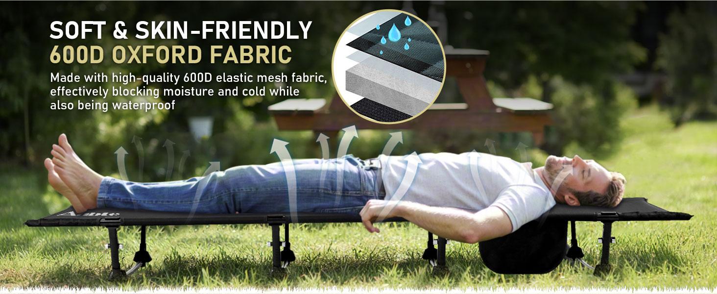 Anbte Ultralight Folding Camping Cot, Comfortable Portable Camping Cot Supports 275 lbs with Storage Bag & Side Pocket, Lightweight Folding Bed for Outdoor Travel Tent Indoor Emergency Bed, Black