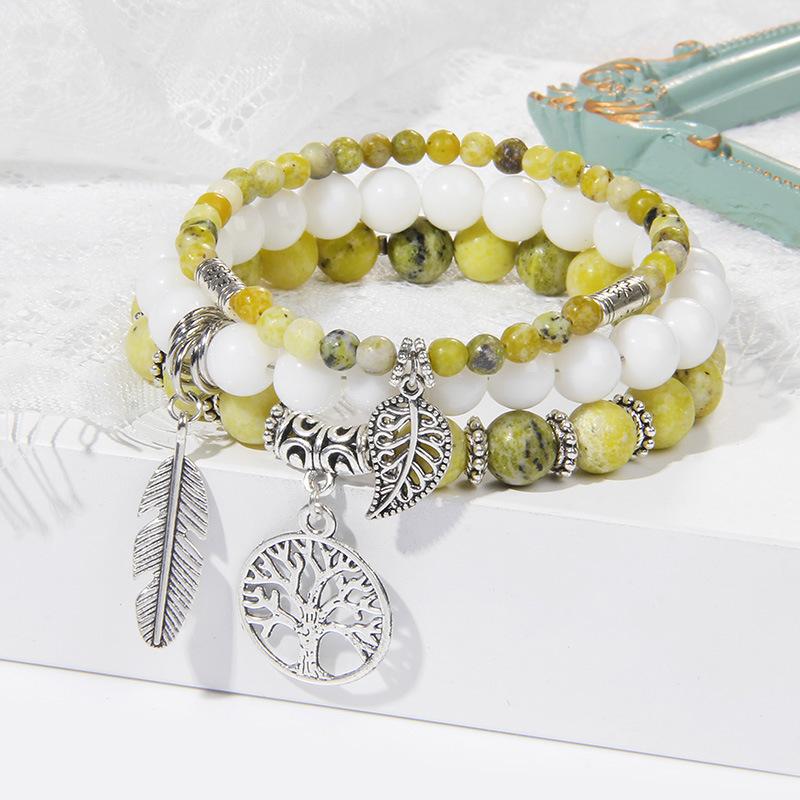 Bohemian style personalized bracelet for women with natural beads, turquoise, and tree of life pendant combination bracelet for women