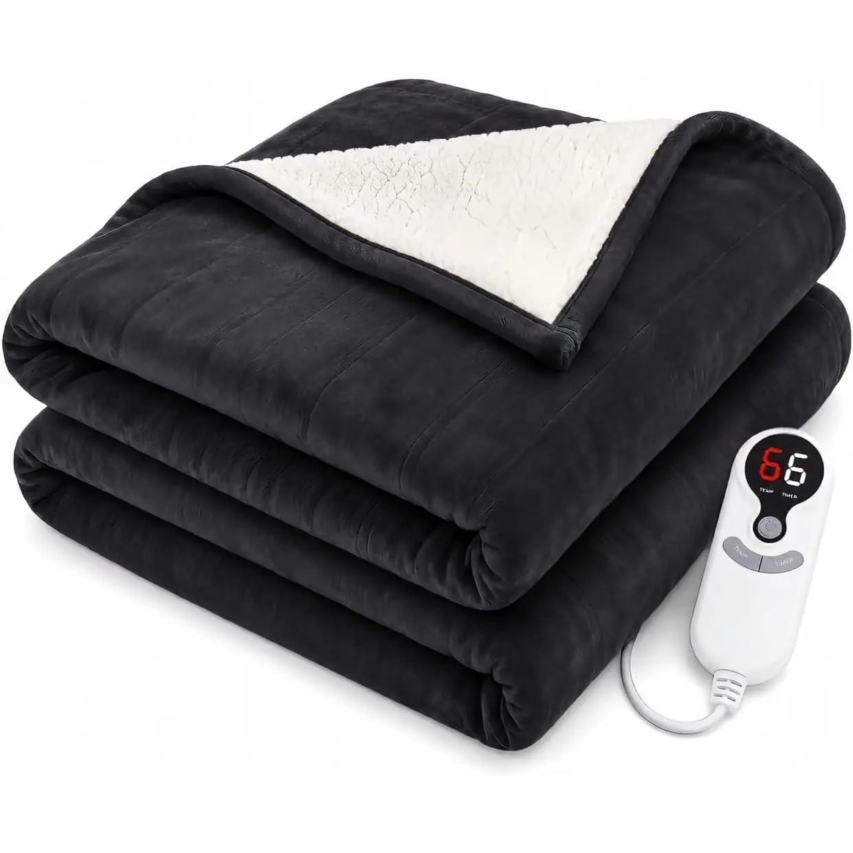 Electric Heated Blanket, Flannel and Sherpa, Full 72 x 84 in,Iron Gray | 9 heat settings | 1-10-hour timer | dual-sided comfort | machine washable | overheat protection