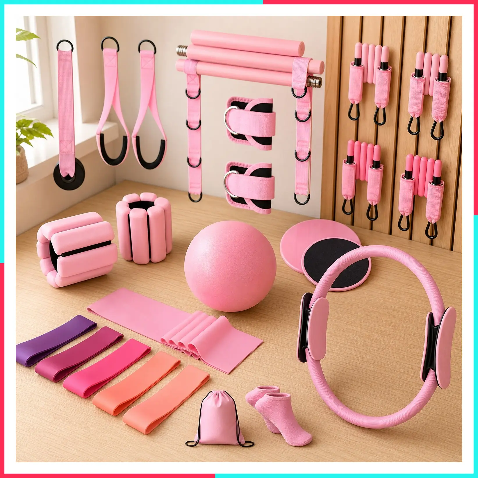 29-Piece Pilates Kit for Beginners to Advanced with Training Video & Guide, Home Workout Equipment Set Includes Bar Kit, Resistance Band, Ball, Circle for Core Training and Stretching