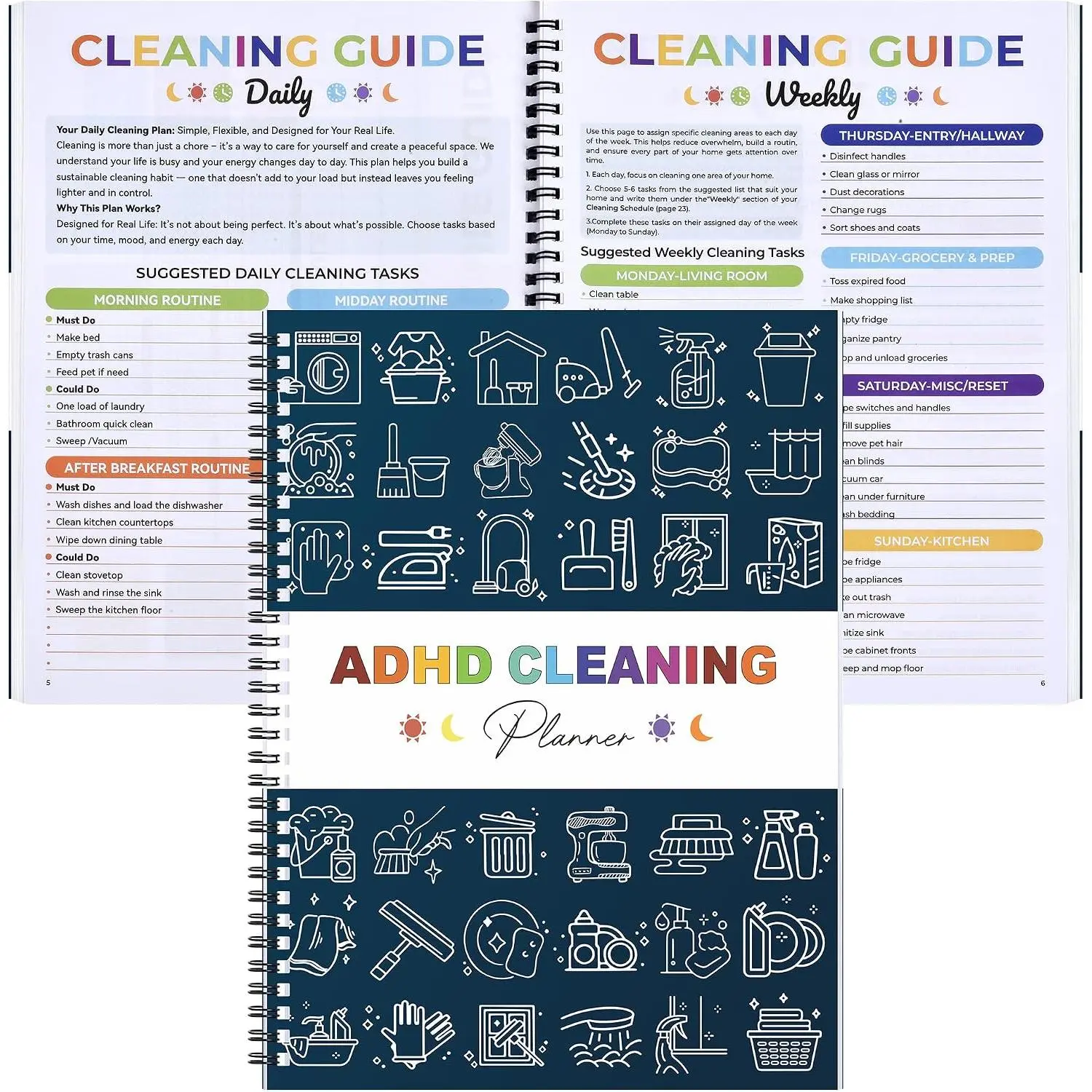 Household Cleaning Planner - Daily, Weekly & Monthly Checklist Organizer for Adults - Free Housework Planning Tool (Office Stationery & Supplies, Personal Organiser)