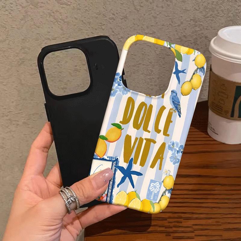 Lemon Bluebird, blue striped pattern 2-in-1 protective case - durable, double-layer design, drop-proof, suitable for iPhone 17, 16, 15, 14, 13, 12, 11, 8, 7, X, XS, XR, Plus, Air, Pro, Max, Mini, SE2, SE3, a perfect New Year's gift for friends, family, an