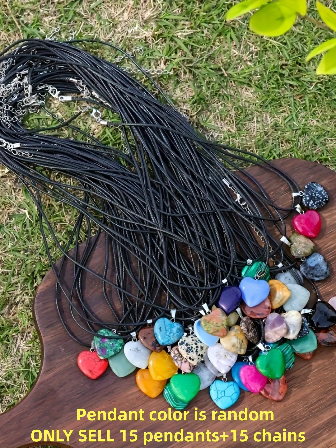 30 Pcs Heart Shaped Natural Stone Pendant Set with Necklace, Heart Design Jewelry, DIY Jewelry Making Kit, Valentine's Day Mother's Day Gift, Dangling Charms
