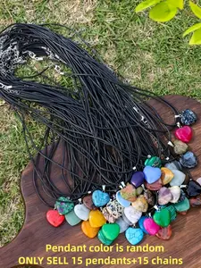 30 Pcs Heart Shaped Natural Stone Pendant Set with Necklace, DIY Jewelry Making Kit, Valentine's Day Mother's Day Gift, Dangling Charms