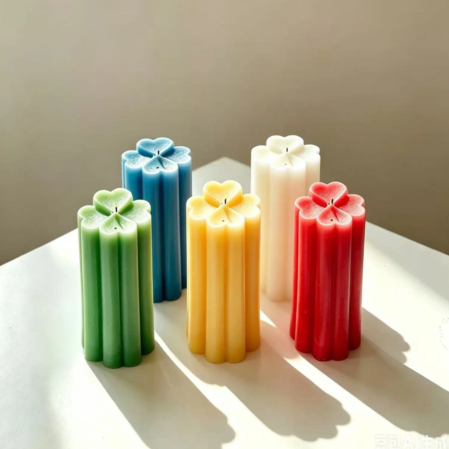 French Vintage Burgundy 4-Leaf Clover 4-Hearts Scented Pillar Candle - Smooth Slow-Burn Soy Wax, Luxury Minimalist Decorative, Romantic Wedding Favor, Customizable, Unscented/Perfume Option, Photo Prop Valentine’s Day Home Decor
