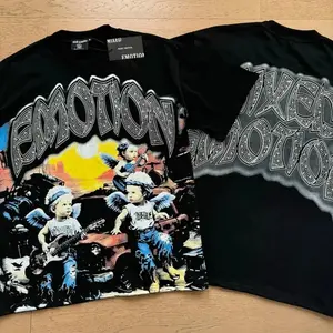 Mixed Emotion Rhinestone Graphic Tee, Vintage Washed Cotton T-Shirt T-Shirts Tee Oversized Streetwear, Y2K Hip Hop Summer Short Sleeve Shirt