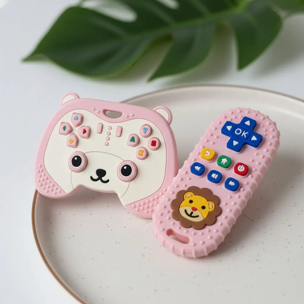 Tv Remote Control & Handheld Game Console Remote Control Design Baby Teether, 2 Counts Soft Silicone Baby Teether Toy, Safety Baby Teething Toys, Sensory Teether