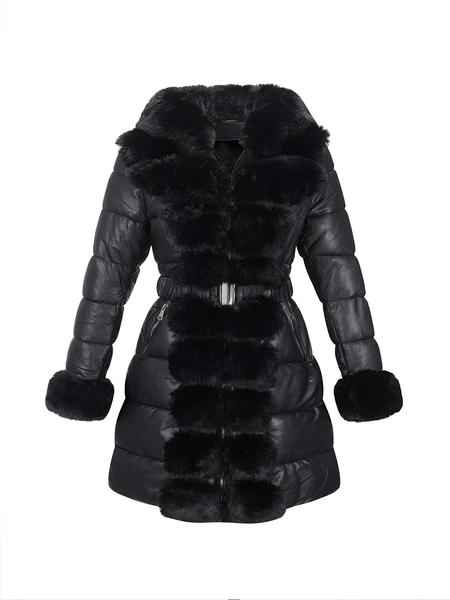 Women's Elegant puffer Coat with Fleece Trim & Belt, Mid-Length Fall Winter Hooded Jacket, Warm Daily Wear Outerwear