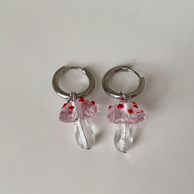 Minar Funny Contrast Color Coloured Glaze Crystal Mushroom Hoop Earrings for Women Silver Plated Metal Holiday Casual Jewelry