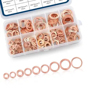 200 count  Copper Washers  Kit, Metric Copper Crush Washer, 9 Sizes Flat Sealing Washer  Kit,  Copper Oil Pan Plug Sealing Gaskets for  ()